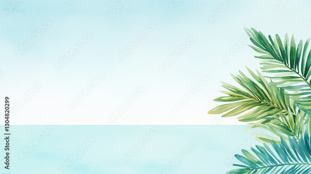 Fototapeta premium Tropical lagoon with crystal clear waters and palm leaves