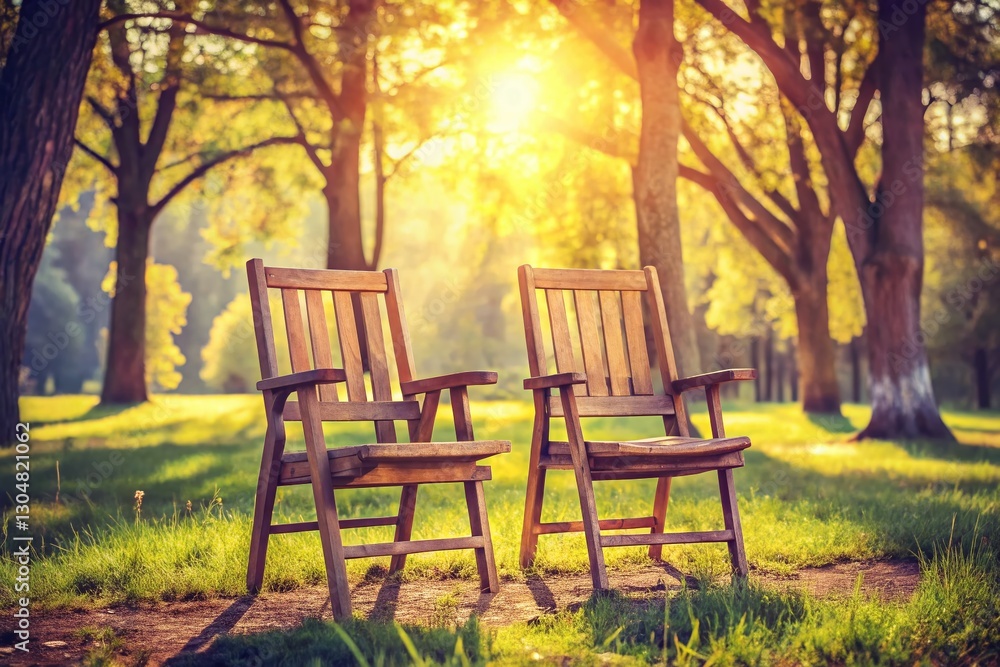 Fototapeta premium Vintage Photo: Two Wooden Chairs in a Sunny Park