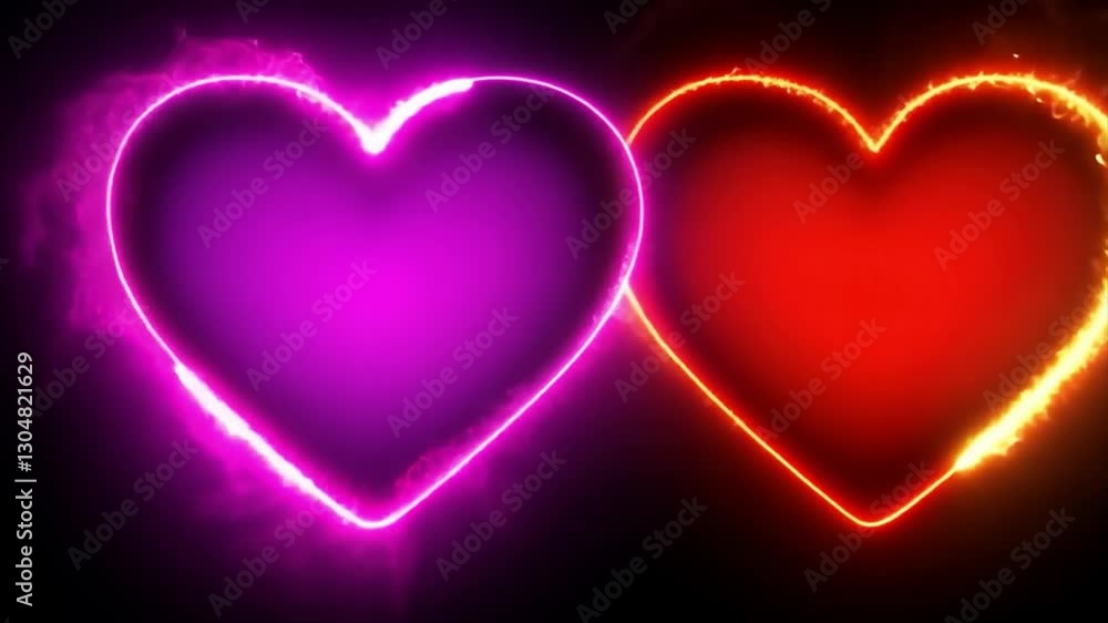 Two Hearts Glowing Neon Love Digital Art Two Hearts Glowing Neon Love Digital Art