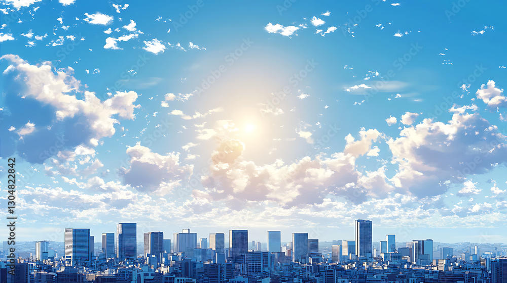 A Serene Cityscape Panorama Under A Sunny Sky With Fluffy Clouds of excellence in splendor A Serene Cityscape Panorama Under A Sunny Sky With Fluffy Clouds of excellence in splendor