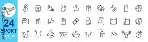 Obraz na płótnie Editable Fitness Icon Set: Physical Activity, Nutrition, and Sports Equipment w salonie