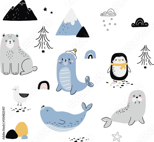 arctic animals baby vector clipart