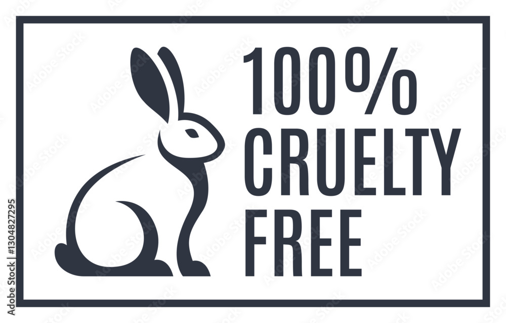 Fototapeta premium 100% Cruelty-Free Icon with Rabbit Symbol. Not Tested on Animals Concept. Vector Illustration. 