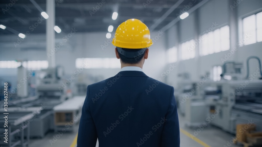 A man in a suit and yellow hard hat stands in a large, well-lit industrial warehouse. The image highlights the intersection of business and industry, emphasizing safety and professionalism A man in a suit and yellow hard hat stands in a large, well-lit industrial warehouse. The image highlights the intersection of business and industry, emphasizing safety and professionalism