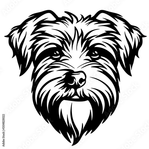 Barbet Dog Detailed black and white schnauzer dog head illustration design