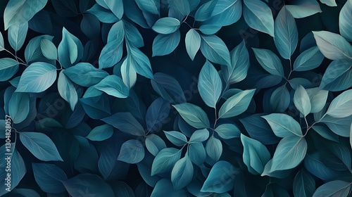 Wallpaper Mural Lush teal leaves background texture. Torontodigital.ca