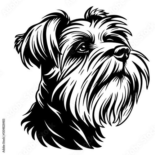 Barbet Dog Detailed black and white illustration of a fluffy dog with expressive eyes