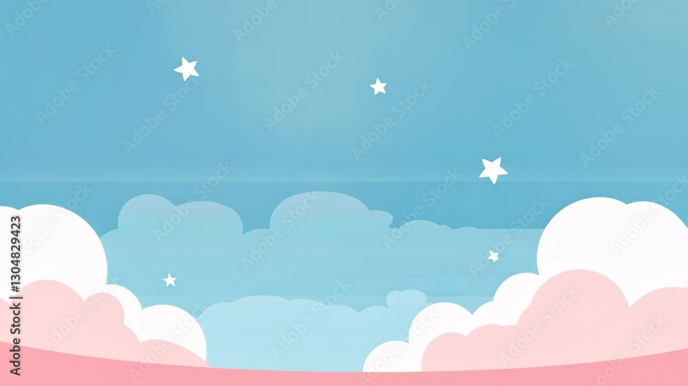 Soft pastel sky with fluffy clouds and sparkling stars during twilight