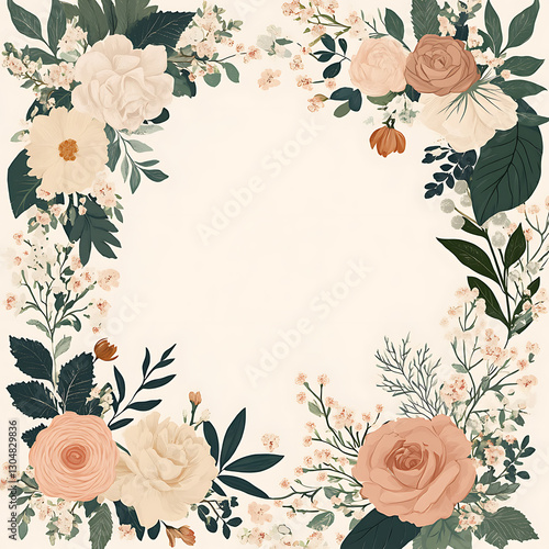 flowers and leaves in pictures illustrator2D. Generative AI Illustration