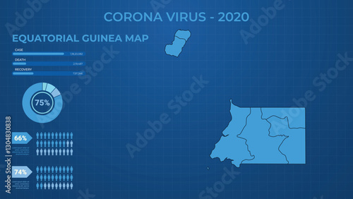 Corona Virus Case, Death & Recovery Infographic Map of Equatorial Guinea. Male & Female Report of Corona Virus in Equatorial Guinea. Health Map Vector Illustration