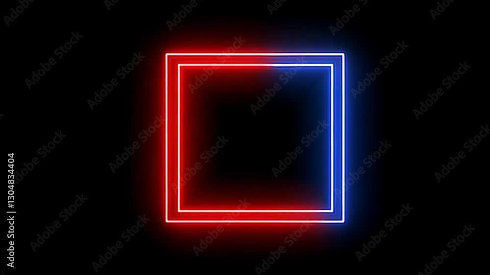 Abstract Neon Square Frame: Red and Blue Glowing Lines on Black Background Abstract Neon Square Frame: Red and Blue Glowing Lines on Black Background