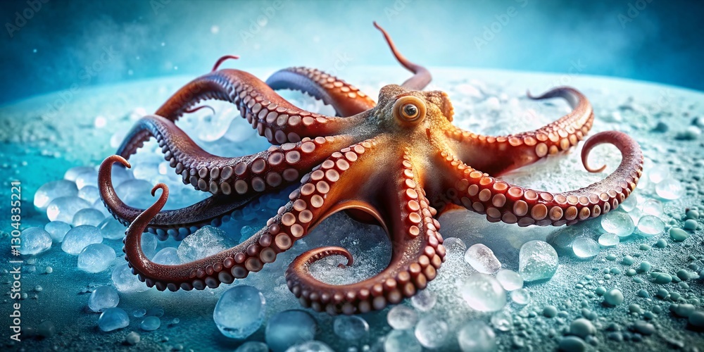 Obraz premium Whole Fresh Octopus on Ice - Seafood Market Display