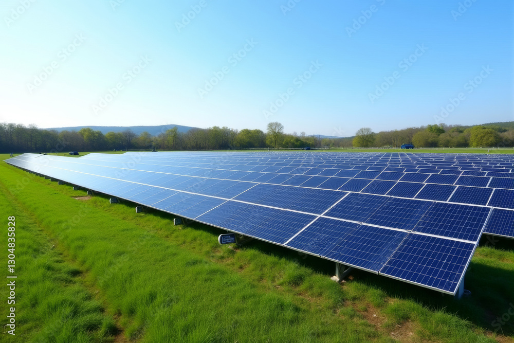 Large solar farm with reflective panels under bright sunlight, renewable energy concept . Large solar farm with reflective panels under bright sunlight, renewable energy concept .