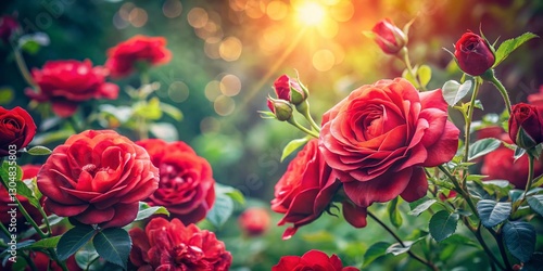 Wallpaper Mural Wild Red Roses in Vintage Garden - Lomo Effect with Bubble Bokeh Torontodigital.ca