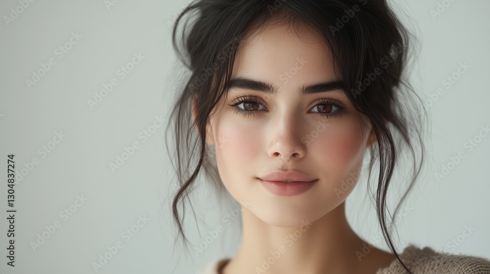 A woman with a gentle smile, wearing a beige sweater, faces the camera. A woman with a gentle smile, wearing a beige sweater, faces the camera.