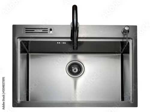 Кухонная мойка на белом фоне. Вид сверху