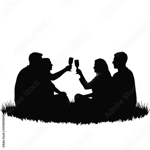 Friends toasting glasses in silhouette during picnic, celebration
