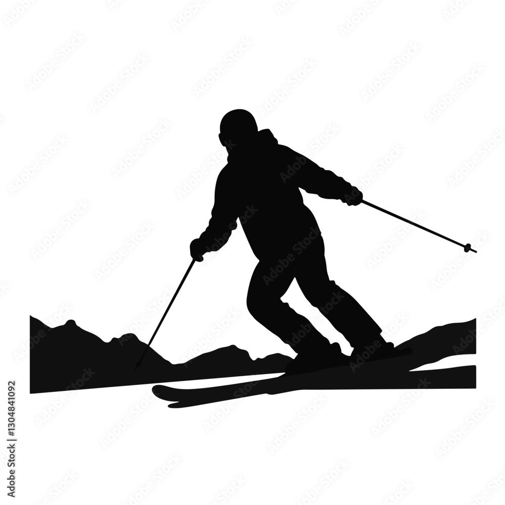Fototapeta premium Skier in action descending a mountain, dynamic adventure