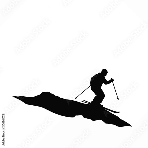 Silhouette of skier descending mountain slope, dynamic adventure