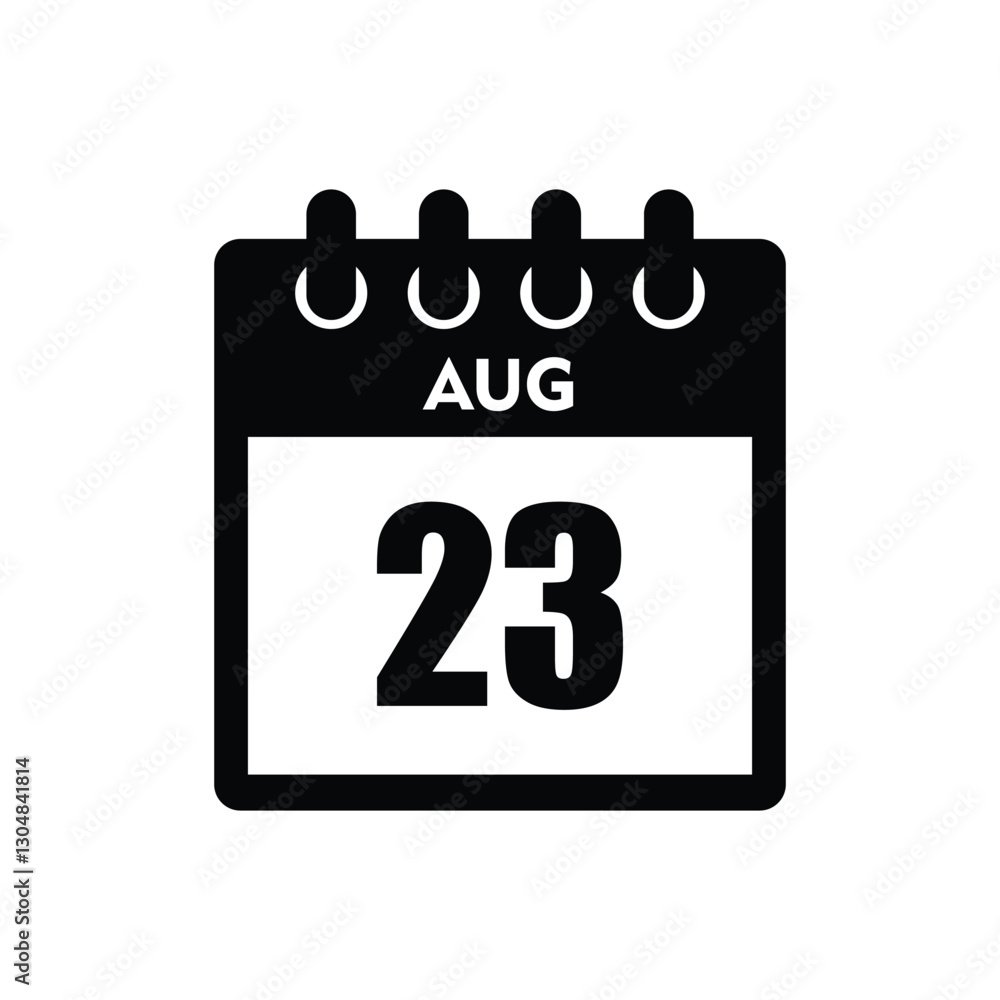 calender icon, 23 august icon with white background calender icon, 23 august icon with white background