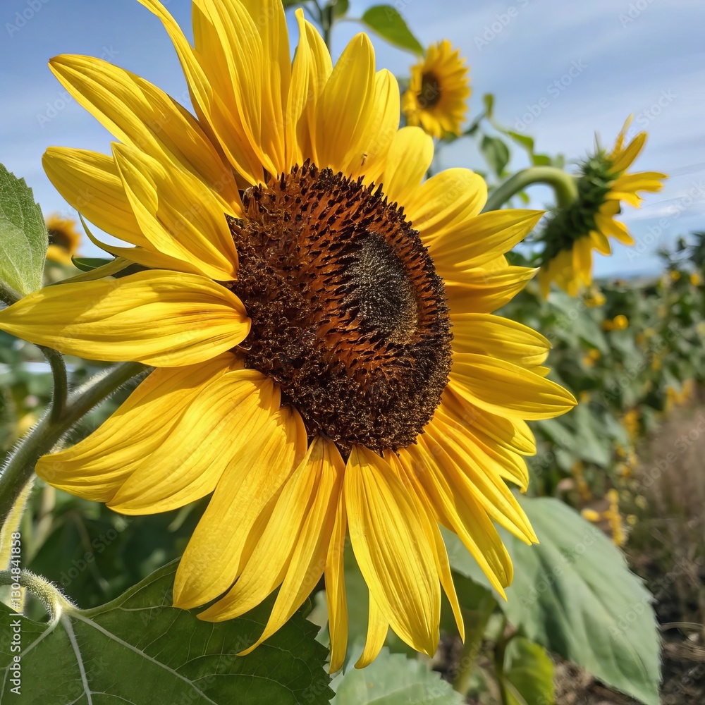Naklejka premium A look into the heart of the sunflower: macro photography that reveals the secrets of its texture and structure