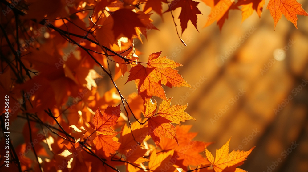 Autumn leaves illuminated by warm sunlight, creating a serene, golden atmosphere with vibrant orange, yellow, and red hues Autumn leaves illuminated by warm sunlight, creating a serene, golden atmosphere with vibrant orange, yellow, and red hues