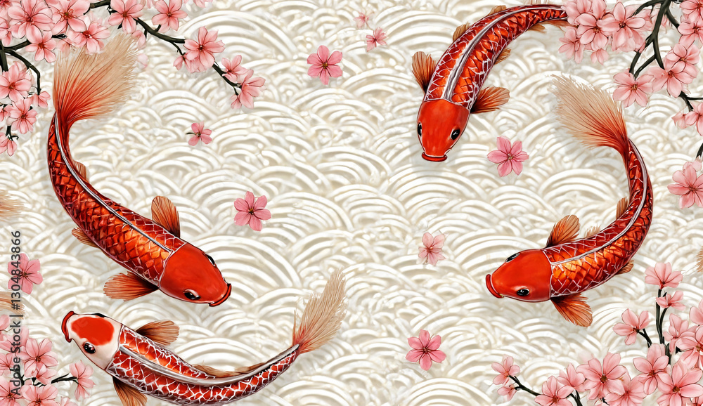Obraz premium Japanese Style Koi Fish Wallpaper