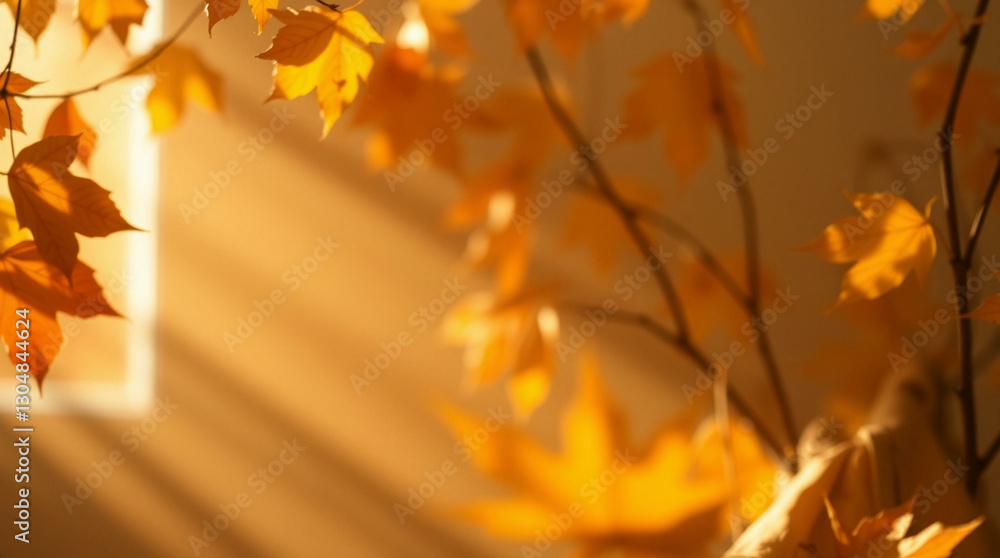 Autumn leaves illuminated by warm sunlight, creating a serene, golden atmosphere with vibrant orange, yellow, and red hues Autumn leaves illuminated by warm sunlight, creating a serene, golden atmosphere with vibrant orange, yellow, and red hues