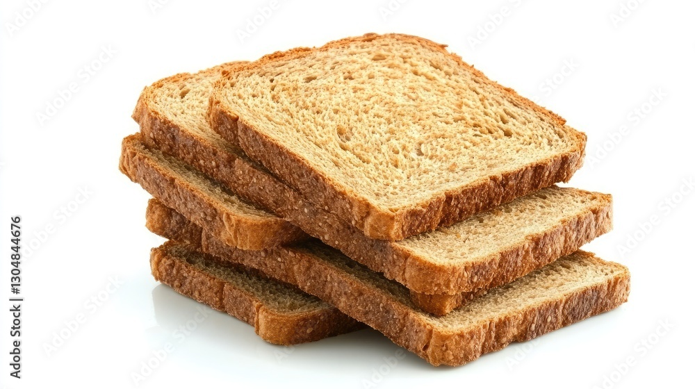 Freshly sliced whole grain bread stacked neatly on a white background. Freshly sliced whole grain bread stacked neatly on a white background.