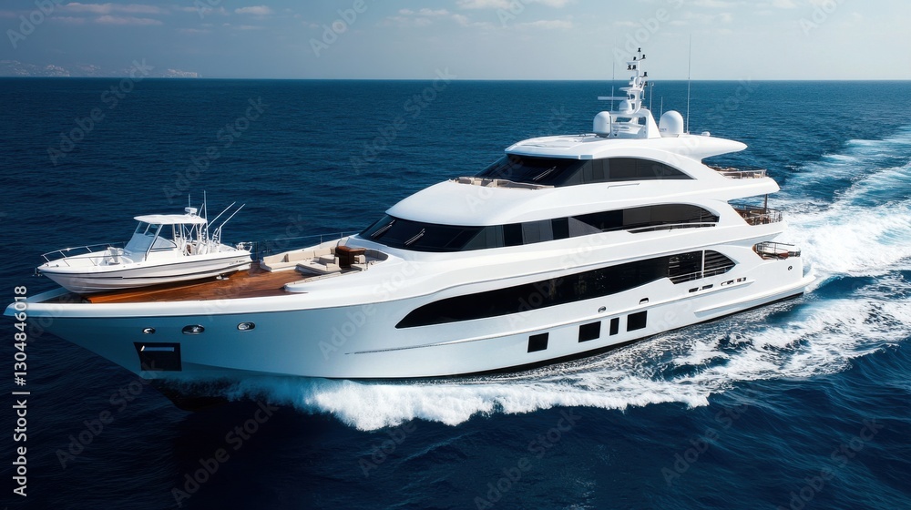 Luxury Yacht Sailing on Clear Blue Water Under Bright Sunshine Luxury Yacht Sailing on Clear Blue Water Under Bright Sunshine