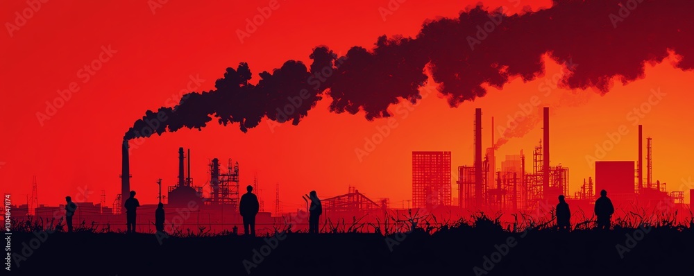 Fototapeta premium Factory silhouette releasing dark smoke