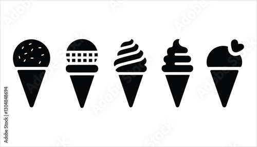 Ice Cream Cone Icons Set . Frozen Dessert, Soft Serve, Gelato, Sweet Treat Vector. photo