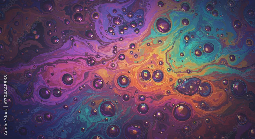 Abstract Painting Showcasing Liquid Bubbles and Flowing, Blended Vibrant Colors Abstract Painting Showcasing Liquid Bubbles and Flowing, Blended Vibrant Colors