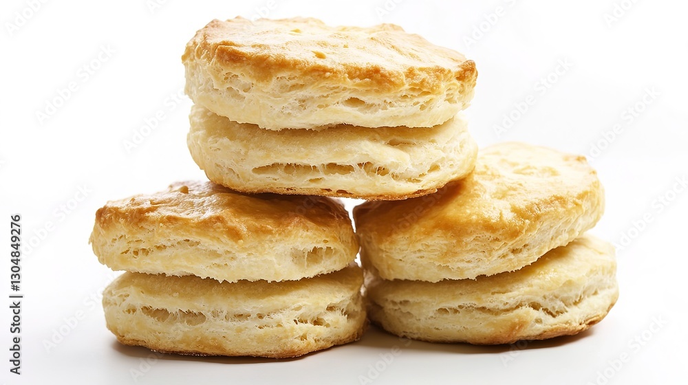 Freshly baked buttermilk biscuits arranged on a white background, showcasing their golden, flaky texture and soft interior. A delicious, comforting treat perfect for any meal or snack. Freshly baked buttermilk biscuits arranged on a white background, showcasing their golden, flaky texture and soft interior. A delicious, comforting treat perfect for any meal or snack.