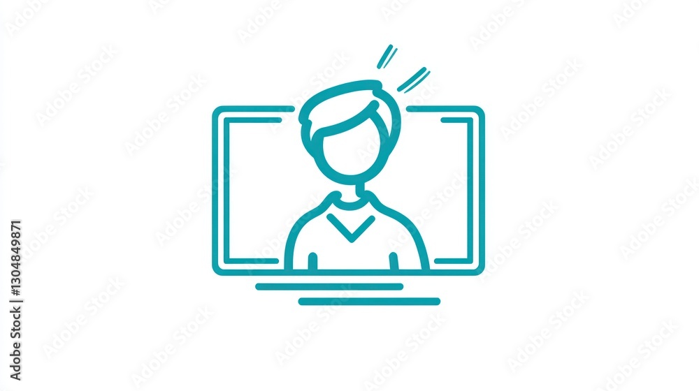 Fototapeta premium Person looking at screen, simple icon, digital interface