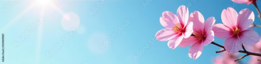 Fototapeta premium Soft pink petals against the backdrop of a blue sky, blue, nature