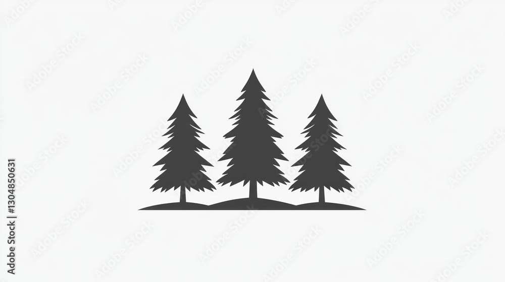 Obraz premium Silhouettes of three pine trees on a hill, simple graphic design, nature, illustration, possible use logo, website design, background graphic