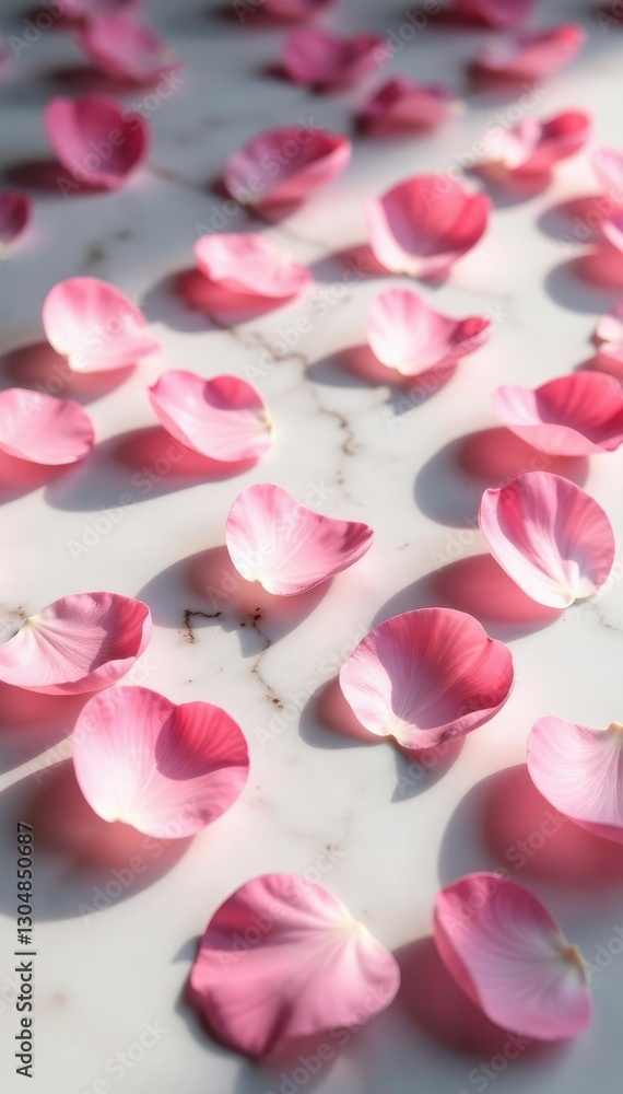 Soft pink rose petals scattered on a marble floor, soft pink, roses Soft pink rose petals scattered on a marble floor, soft pink, roses