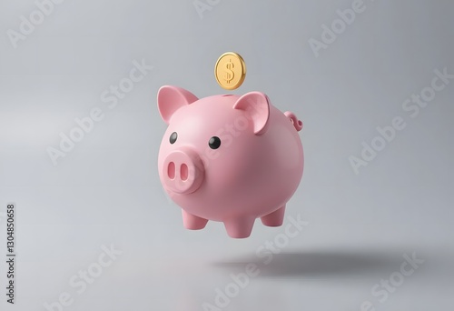 Pink Piggy Bank with Gold Coin Floating Above - Save Money, Finance, Investment, Budgeting, Wealth, and Financial Planning