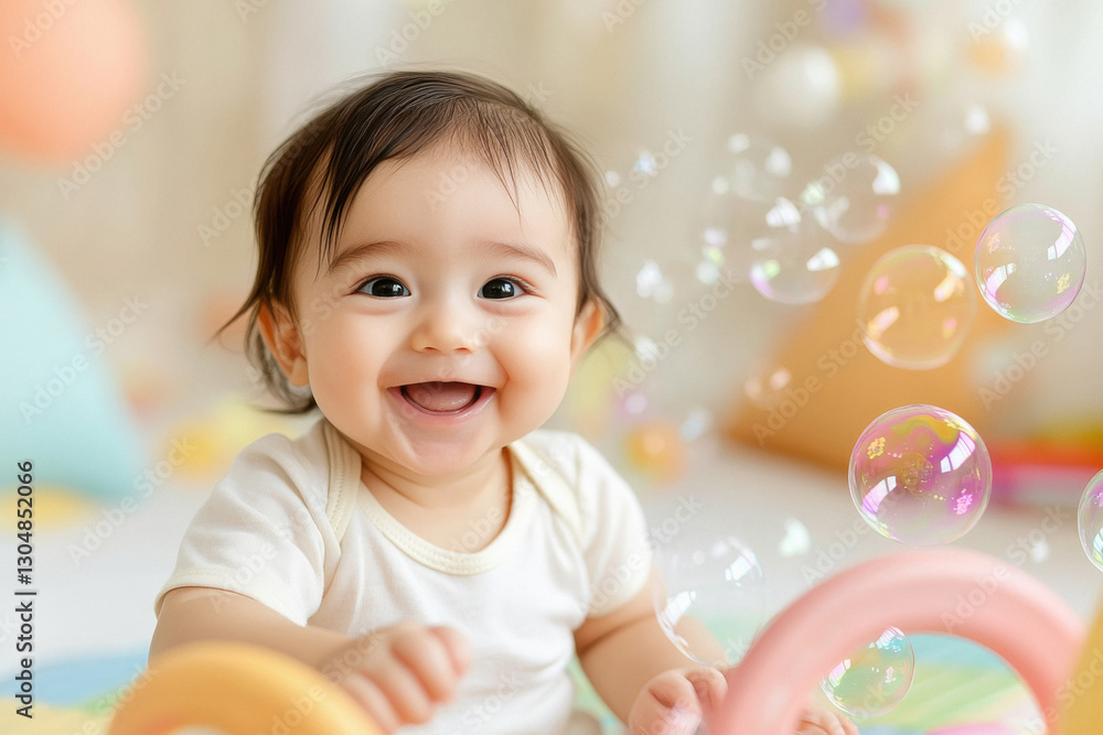 a indian baby smiling after their first encounter with bubbles a indian baby smiling after their first encounter with bubbles