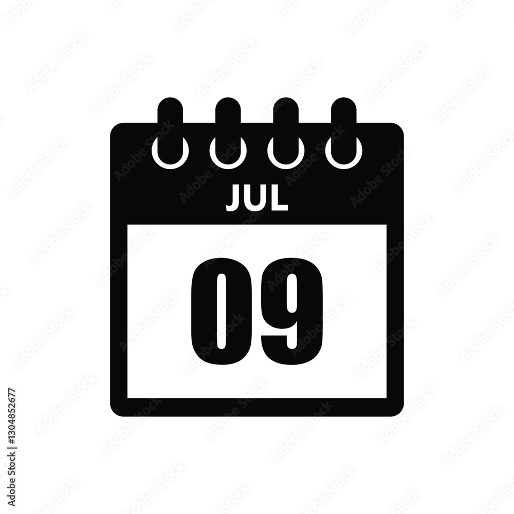 calender icon, 09 july icon with white background calender icon, 09 july icon with white background