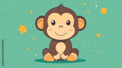 Cute monkey cartoon, teal background