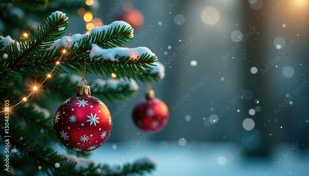 Tree branches stretched with snowflakes and sparkling garlands, snowflake ornaments, greenery Tree branches stretched with snowflakes and sparkling garlands, snowflake ornaments, greenery