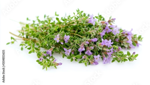 Fresh Thyme Sprigs with Purple Flowers