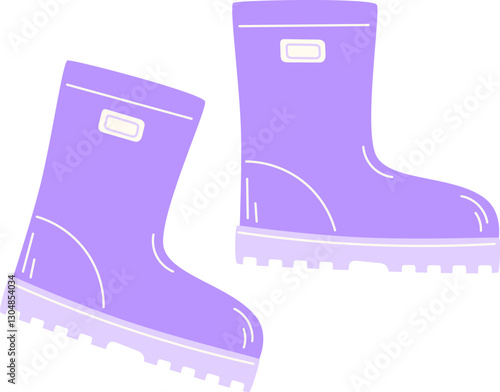 Purple Fashionable Flat Rubber Boots for Rainy Weather in Spring or Fall, Isolated on White Background