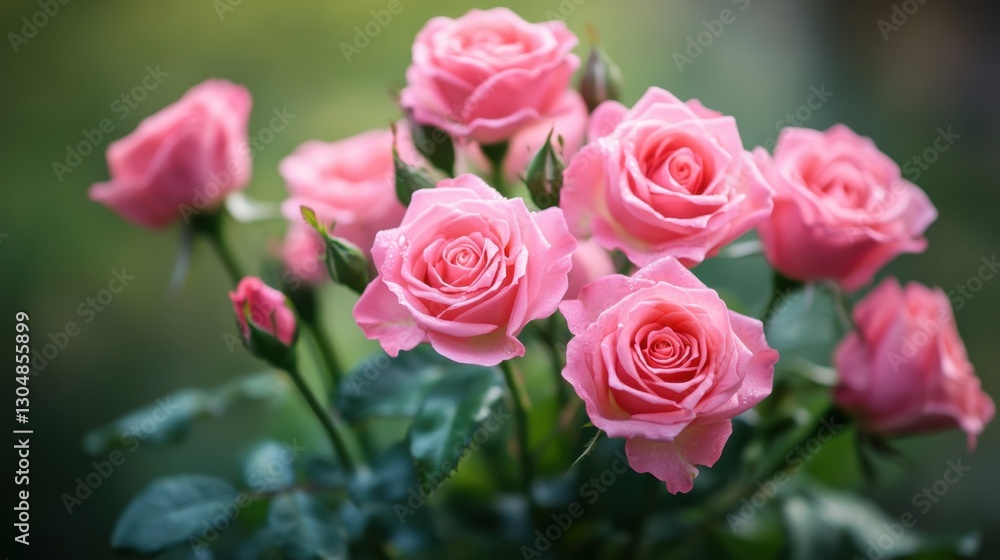 Delightful pink roses in soft focus bloom with delicate petals and water droplets creating a romantic and serene floral arrangement perfect for spring Delightful pink roses in soft focus bloom with delicate petals and water droplets creating a romantic and serene floral arrangement perfect for spring
