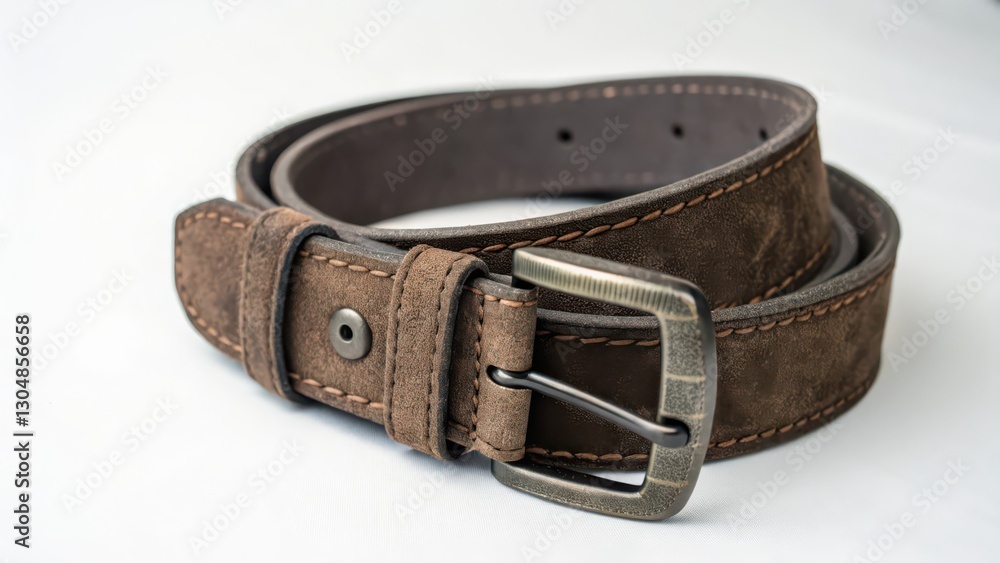 Brown Leather Belt on White Background Brown Leather Belt on White Background