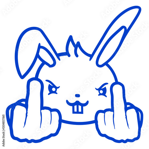 Rabbit Middle Finger Showing Naughty Cheeky Insult Design Lover Art Vector Illustration Card T-Shirt Poster Sticker Graphic Print Decorative Drawing Isolated Logo Decoration Symbol Creative Cool Style