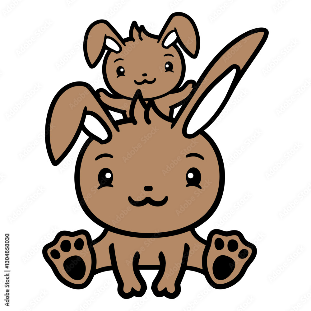 Obraz premium 2 Rabbits Dad Mom Child Mother Sitting On Each Fun Design Lover Art Vector Illustration Card T-Shirt Poster Sticker Graphic Print Decorative Drawing Isolated Logo Decoration Symbol Creative Cool Style