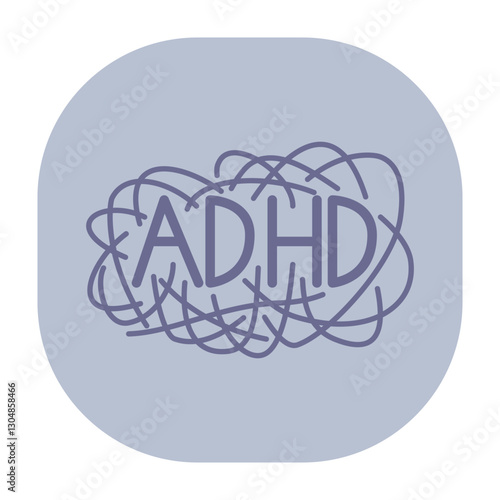 Minimalist design of term ADHD surrounded by tangled line pattern. Complexities of attention deficit hyperactivity disorder concept
